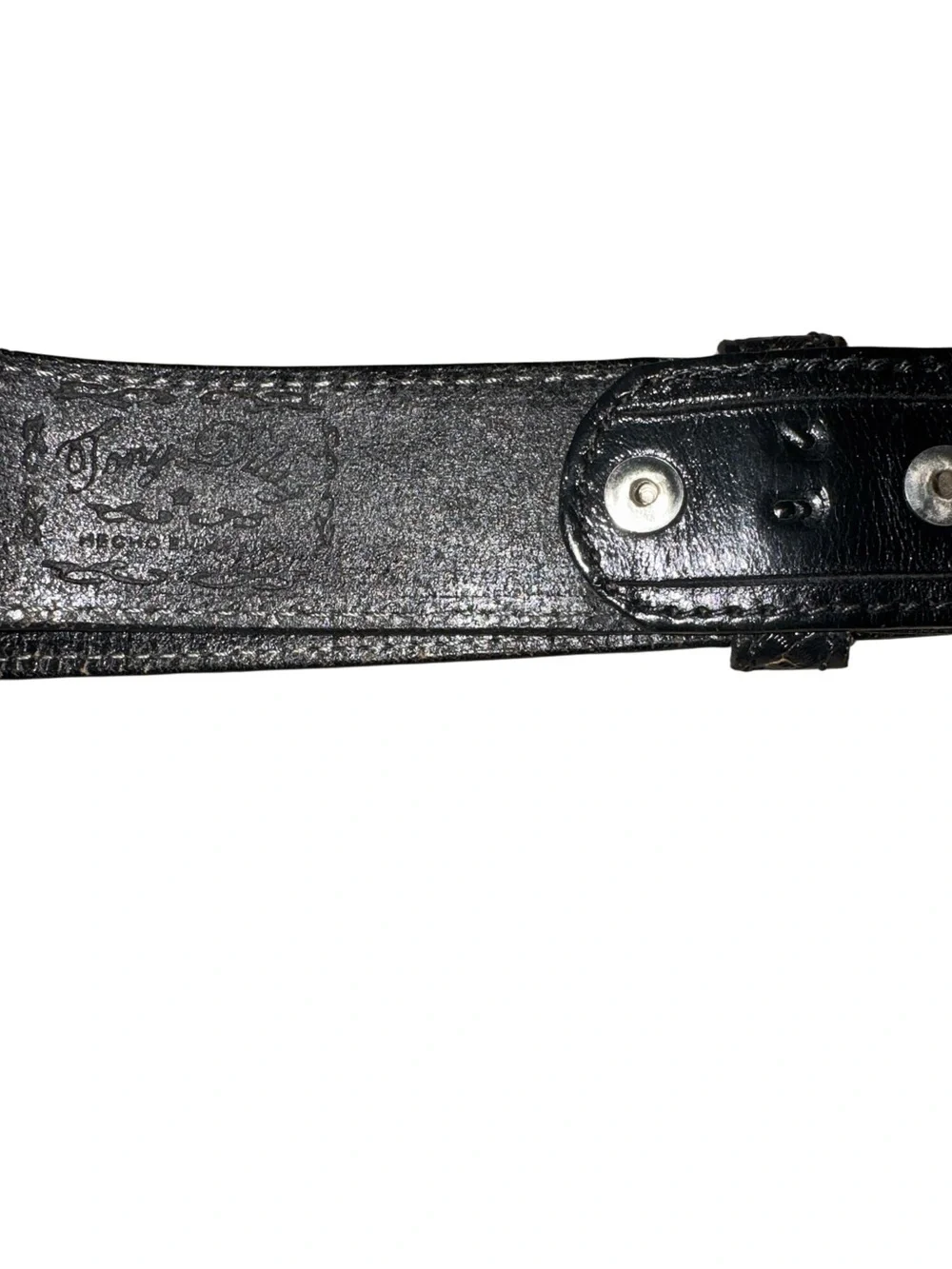 Kids Black Textured Leather Belt with Silver Colored Buckle & Stitched Design